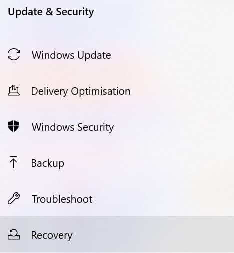 windows settings update and security recovery